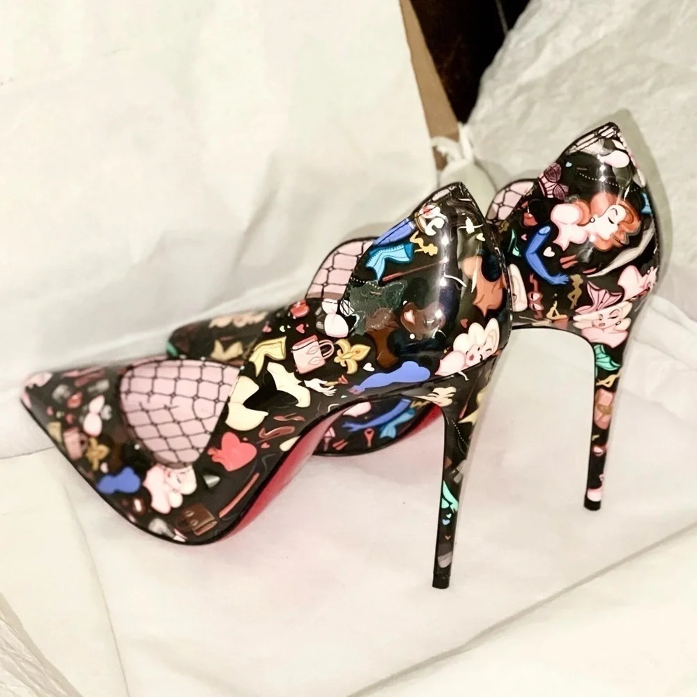Christian Louboutin HotChick 100 pump Blk Patent Multi “Bored Lin Resille”EU38